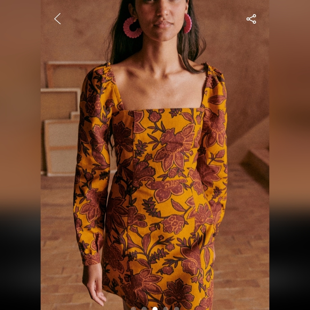 Sezane Carola Dress in Mustard and Burgundy Floral